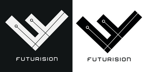 Minimal geometric abstract letter F on black and white background. Futuristic logo abstract design. Virtual Reality Technology vector template linear style.