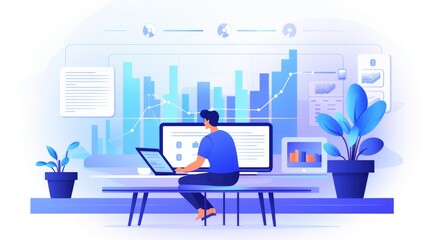   a Data Analyst, icon illustration, flat design 