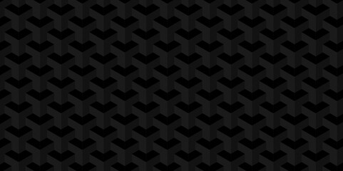 Black and gray seamless pattern Abstract cubes geometric tile and mosaic wall or grid backdrop hexagon technology. Black and gray geometric block cube structure backdrop grid triangle background.