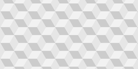 Seamless white and gray pattern Abstract cubes geometric tile and mosaic wall or grid backdrop hexagon technology. white and gray geometric block cube structure backdrop grid triangle background. - obrazy, fototapety, plakaty