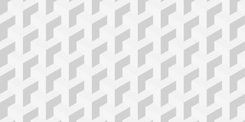 Seamless white and gray pattern Abstract cubes geometric tile and mosaic wall or grid backdrop hexagon technology. white and gray geometric block cube structure backdrop grid triangle background.
