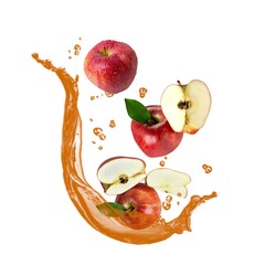 Fresh tasty ripe apple with juice splash