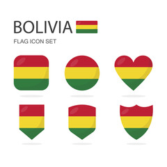 Fototapeta premium Bolivia 3d flag icons of 6 shapes all isolated on white background.