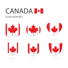 Canada 3d flag icons of 6 shapes all isolated on white background.