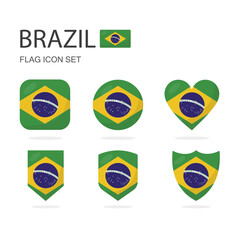 Brazil 3d flag icons of 6 shapes all isolated on white background.