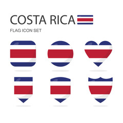 Costa rica 3d flag icons of 6 shapes all isolated on white background.