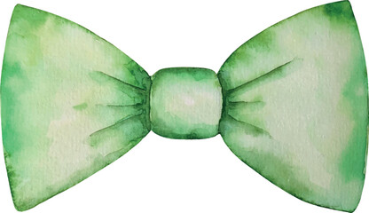 Vector watercolor green bow tie, accessory, St. Patrick's Day, holiday sign, wedding, summer, fashion, on white background, hand painted on paper, for design, packaging, invitation, postcards