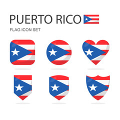 Puerto Rico 3d flag icons of 6 shapes all isolated on white background.
