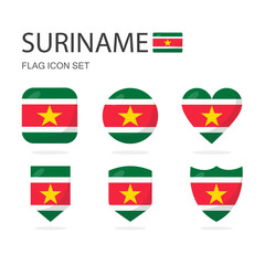 Suriname 3d flag icons of 6 shapes all isolated on white background.