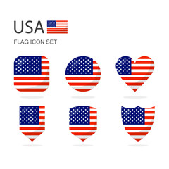 USA 3d flag icons of 6 shapes all isolated on white background.