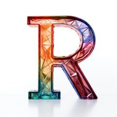 Coloured glass textured letter R on clear white background