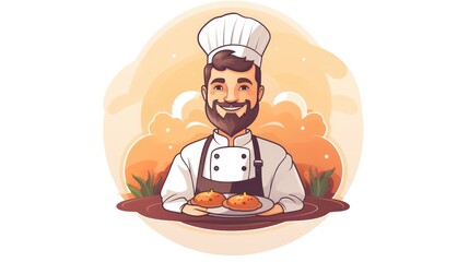 a chef , icon illustration, flat design