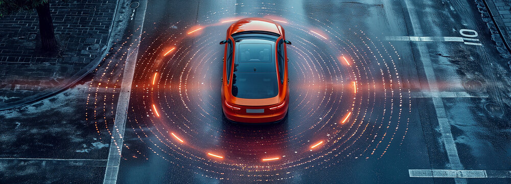 Car in Motion with Visible Safety Systems Activated