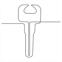 Continuous one line art drawing key vector outline art illustration 