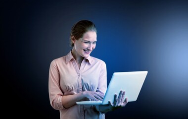 Young smart student work on laptop