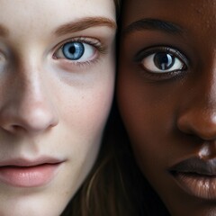 Caucasian woman and African woman together. International day for the elimination of racism - obrazy, fototapety, plakaty