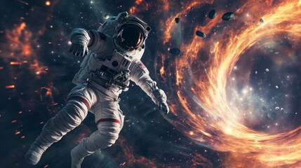 astronaut falling into a black hole - obrazy, fototapety, plakaty
