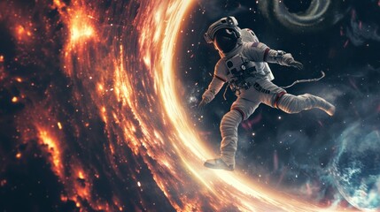 astronaut sucked into a black hole in space