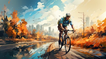 a modern illustration about cycling - obrazy, fototapety, plakaty