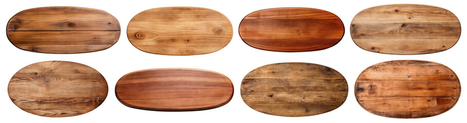 Set of oval wooden planks, cut out