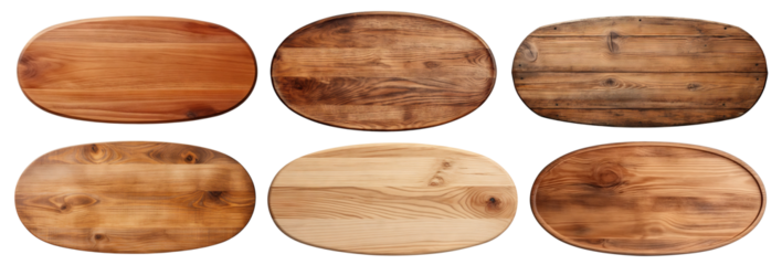 Set of oval wooden planks, cut out