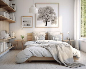 living room with a bed