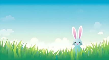 Fototapeta premium Easter bunny background with grass and blue sky.