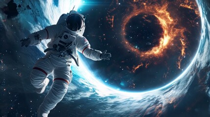 Fototapeta premium astronaut falling backwards into a hole