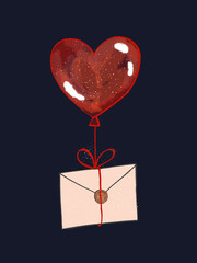 Heart shaped balloon with tied envelope