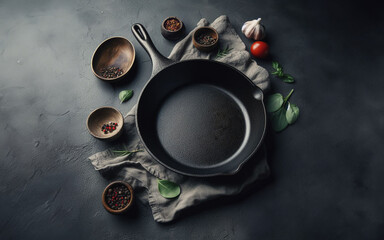 Obraz na płótnie Canvas Empty pan placed on black background Frying pan Flat pan