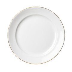 Empty white plate isolated on transparent background. PNG file, cut out