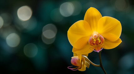 Close-Up of Yelllow Orchid Flower on Dim Background