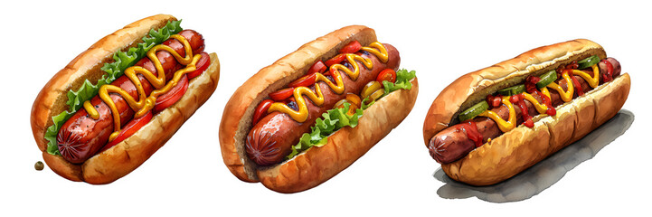 watercolor hotdog painting isolated on transparent background ,generative ai