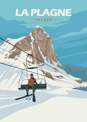 la pagne france ski resort vintage poster illustration design