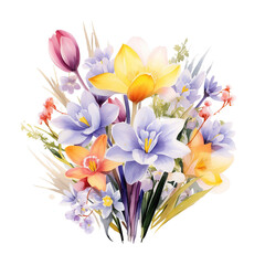 Watercolor Spring flowers isolated on transparent background. PNG file, cut out