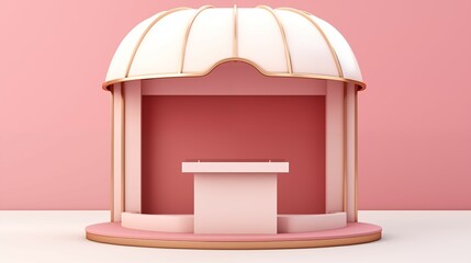 A 3D rendering of a pink kiosk with standing pedestal.