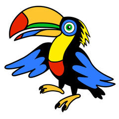 Le concept de l’oiseaux multicolore avec un dessin façon cartoon, d’un toucan aux couleurs arc-en-ciel. - 712538065
