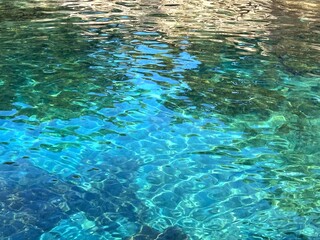 Glittering sea water turquoise blue ripples surface.
