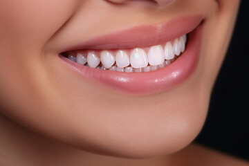 Obraz premium Woman, hands and teeth with smile for dental floss, skincare or personal hygiene against a studio background. Closeup of female smiling and flossing in cosmetics for oral, mouth or gum care treatment 