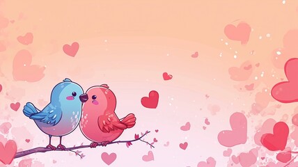 Lovebirds and Hearts in Playful Cartoon Style

