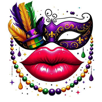 Mardi Gras Lips clipart. generative ai