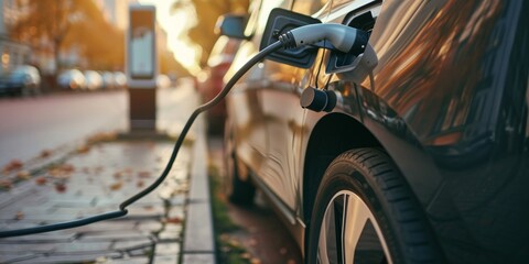 an electric car is being charged at an electric charging station Generative AI