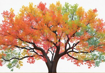 Colorful tree with leaves on hanging branches illustration background. 3d abstraction wallpaper . Floral tree with multicolor leaves
