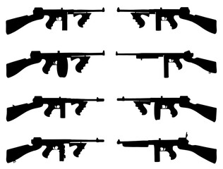 Thompson M1921 submachine guns silhouette vector art