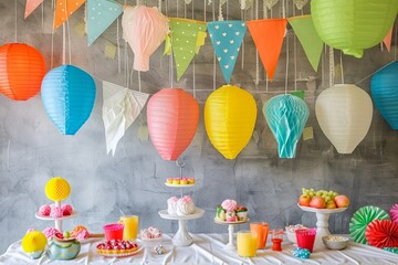 Fototapeta na wymiar Colorful Birthday Party Celebration Setup