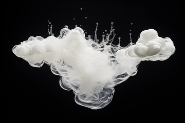 diffusion of a drop of white ink in water in shape of a floating cloud on black background