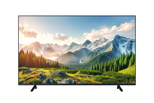 TV 4K flat screen lcd or oled, plasma realistic, White blank HD monitor mockup, Modern video panel white flatscreen on isolated white background