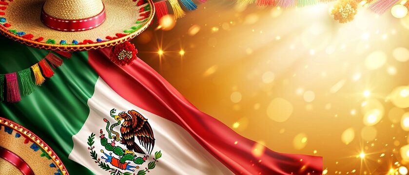 Fiesta Theme with Waving Mexican Flag Background