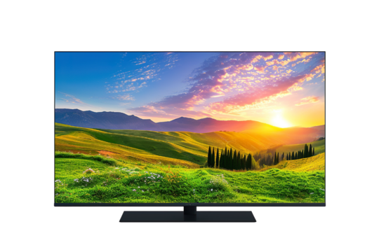 TV 4K flat screen lcd or oled, plasma realistic, White blank HD monitor mockup, Modern video panel white flatscreen on isolated white background