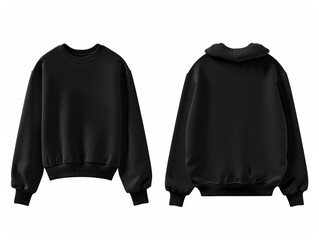 Black sweater template. Sweatshirt long sleeve with clipping path, hoody for design mockup for print, isolated on white background